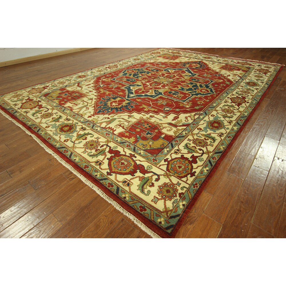 Red 104 Hand-knotted Wool Antiqued Persian Heriz Serapi Oriental Area Rug (10' x 14')