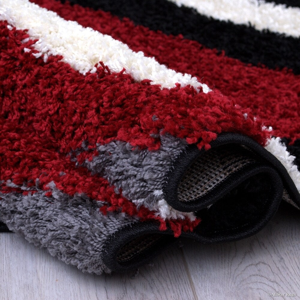 Red/ Black Modern High Pile Posh Shaggy Brush Streak Printed Area Rug (5' X 7') - 4' 11"x7' 0"