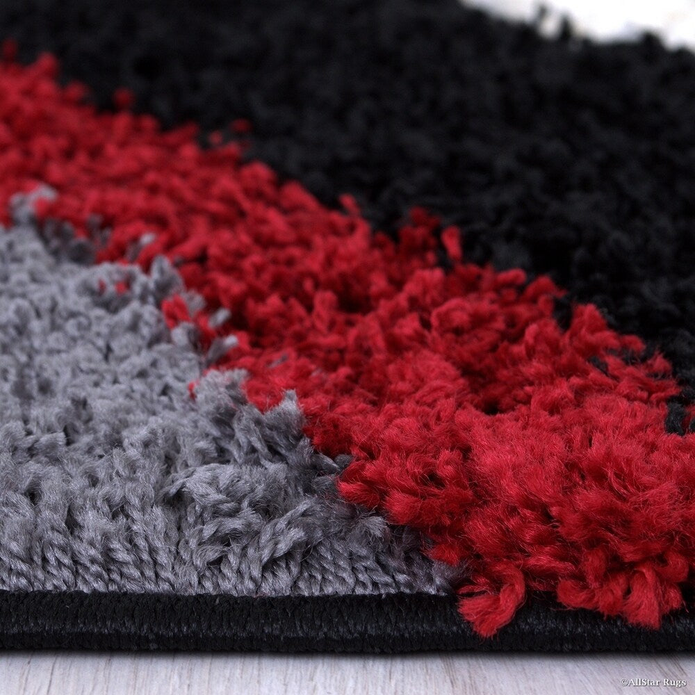 Red/ Black Modern High Pile Posh Shaggy Brush Streak Printed Area Rug (5' X 7') - 4' 11"x7' 0"