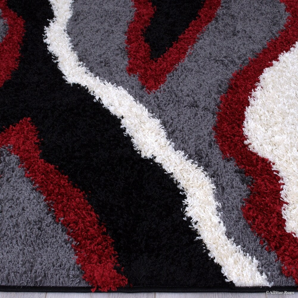 Red/ Black Modern High Pile Posh Shaggy Brush Streak Printed Area Rug (5' X 7') - 4' 11"x7' 0"