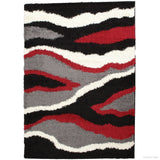 Red/ Black Modern High Pile Posh Shaggy Brush Streak Printed Area Rug (5' X 7') - 4' 11"x7' 0"