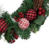 Red Bow and Mixed Foliage Artificial Christmas Wreath with Ornaments 30-Inch - 30"