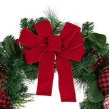 Red Bow and Mixed Foliage Artificial Christmas Wreath with Ornaments 30-Inch - 30"