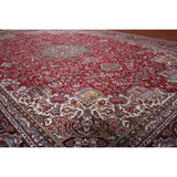Red Floral Kashan Turkish Large Rug Medallion Machine-Made Carpet - 9'7" x 13'6"