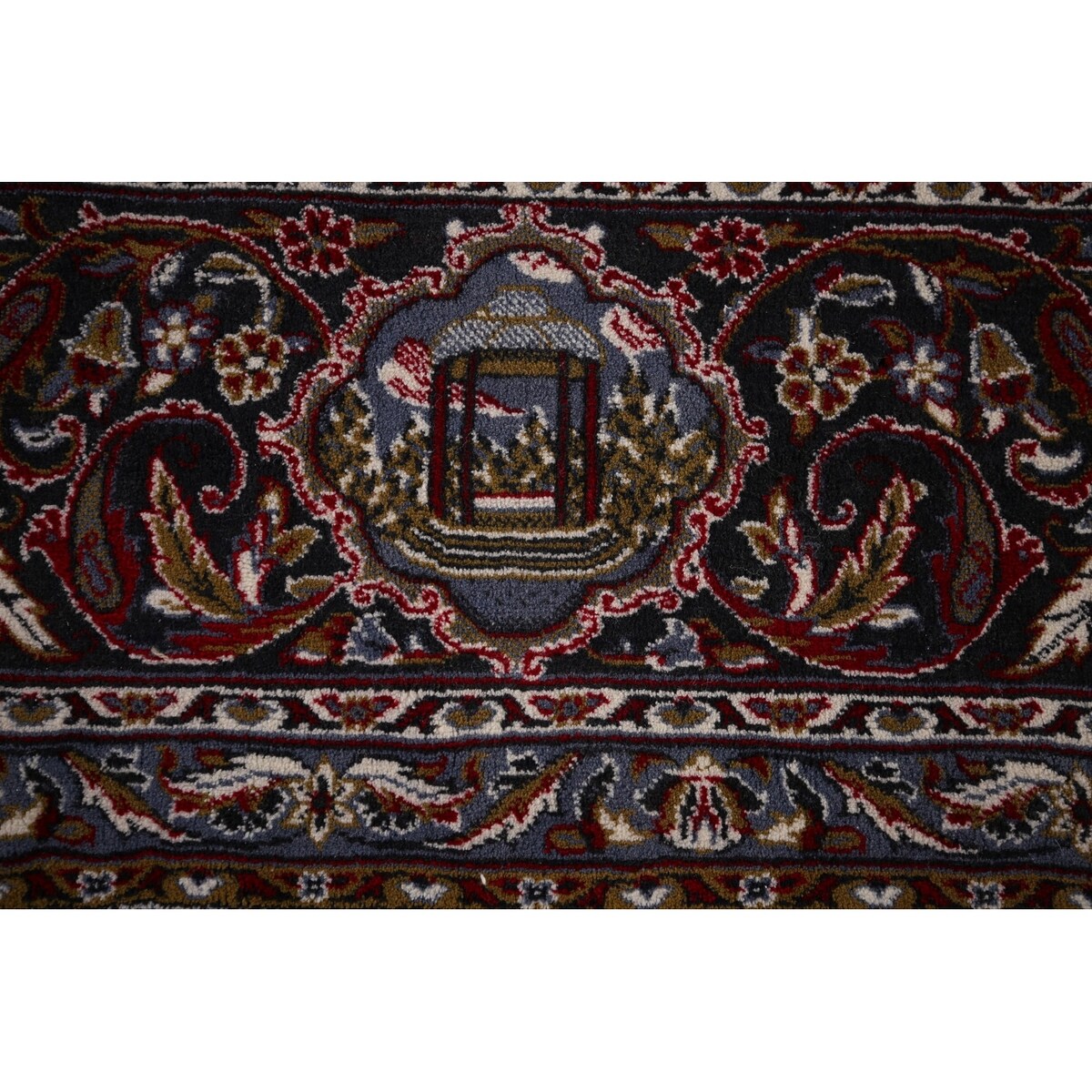 Red Floral Kashan Turkish Large Rug Medallion Machine-Made Carpet - 9'7" x 13'6"