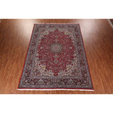 Red Floral Kashan Turkish Large Rug Medallion Machine-Made Carpet - 9'7" x 13'6"