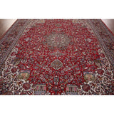 Red Floral Kashan Turkish Large Rug Medallion Machine-Made Carpet - 9'7" x 13'6"