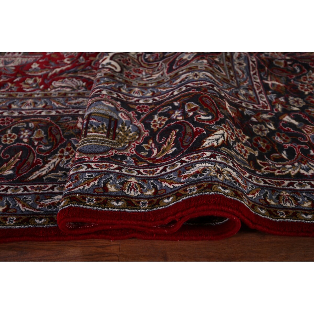 Red Floral Kashan Turkish Large Rug Medallion Machine-Made Carpet - 9'7" x 13'6"