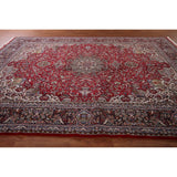 Red Floral Kashan Turkish Large Rug Medallion Machine-Made Carpet - 9'7" x 13'6"