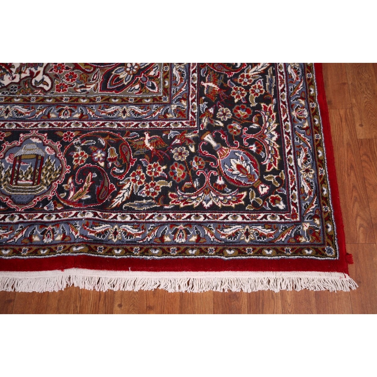 Red Floral Kashan Turkish Large Rug Medallion Machine-Made Carpet - 9'7" x 13'6"