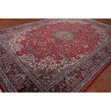 Red Floral Kashan Turkish Large Rug Medallion Machine-Made Carpet - 9'7" x 13'6"