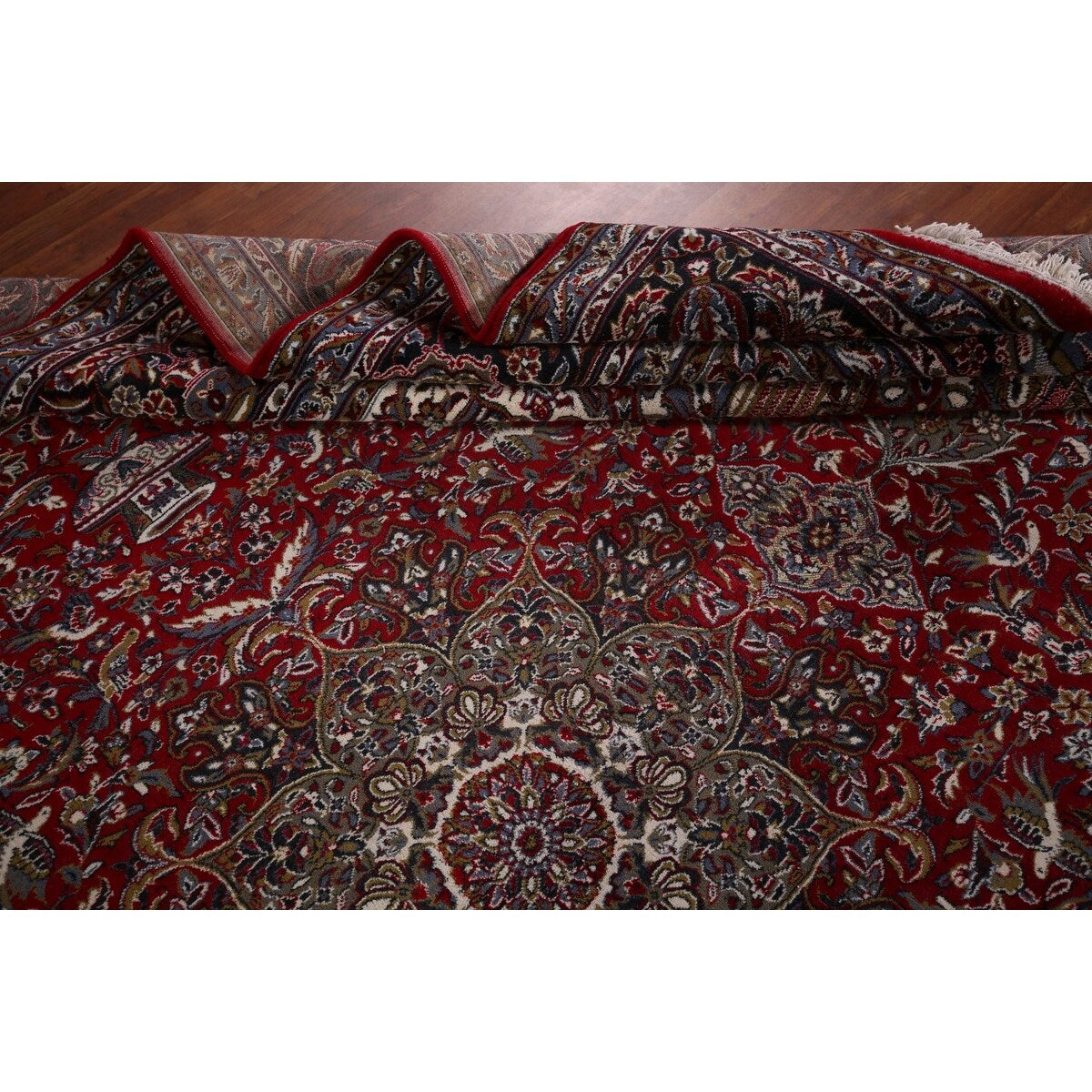 Red Floral Kashan Turkish Large Rug Medallion Machine-Made Carpet - 9'7" x 13'6"