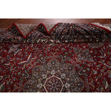 Red Floral Kashan Turkish Large Rug Medallion Machine-Made Carpet - 9'7" x 13'6"