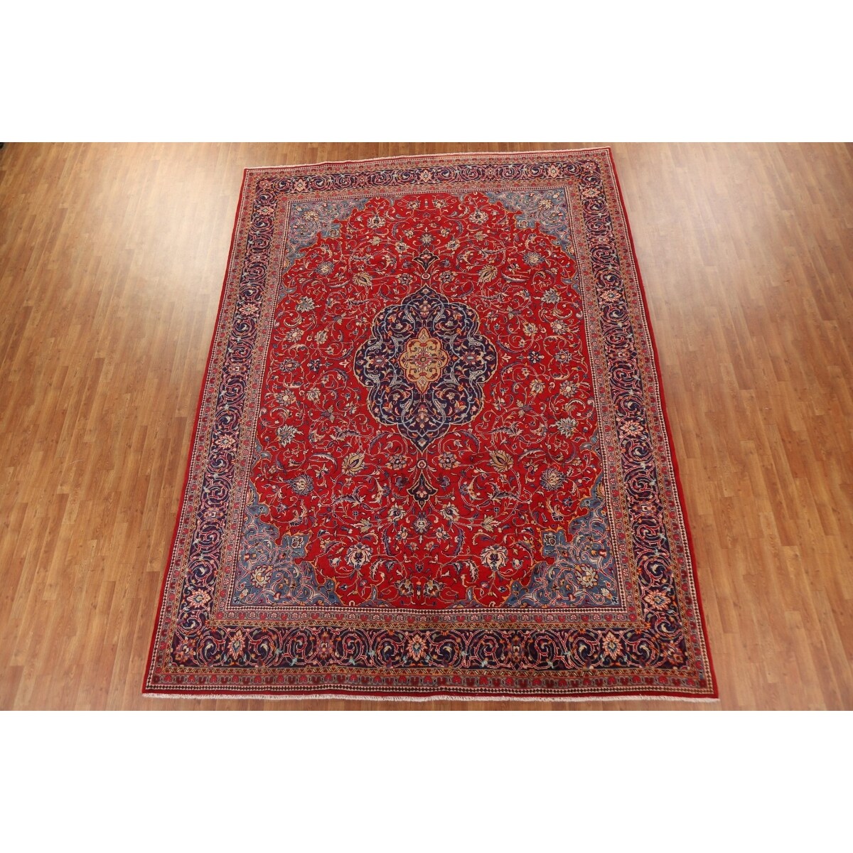Red Floral Sarouk Persian Vintage Area Rug Handmade Wool Carpet - 9'7" x 13'0"
