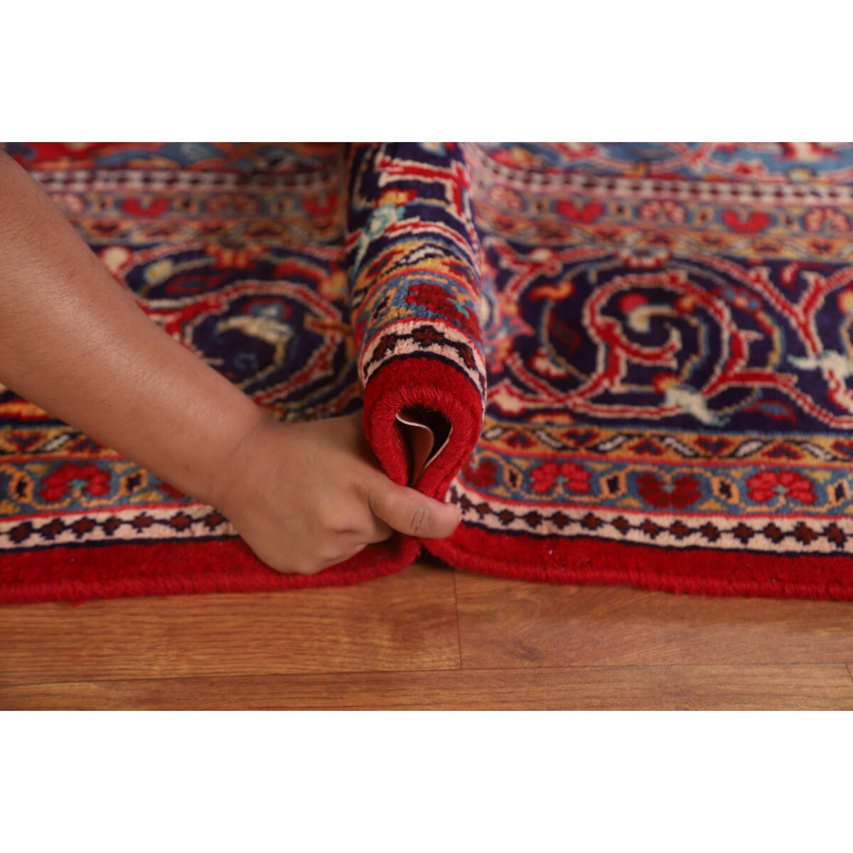 Red Floral Sarouk Persian Vintage Area Rug Handmade Wool Carpet - 9'7" x 13'0"