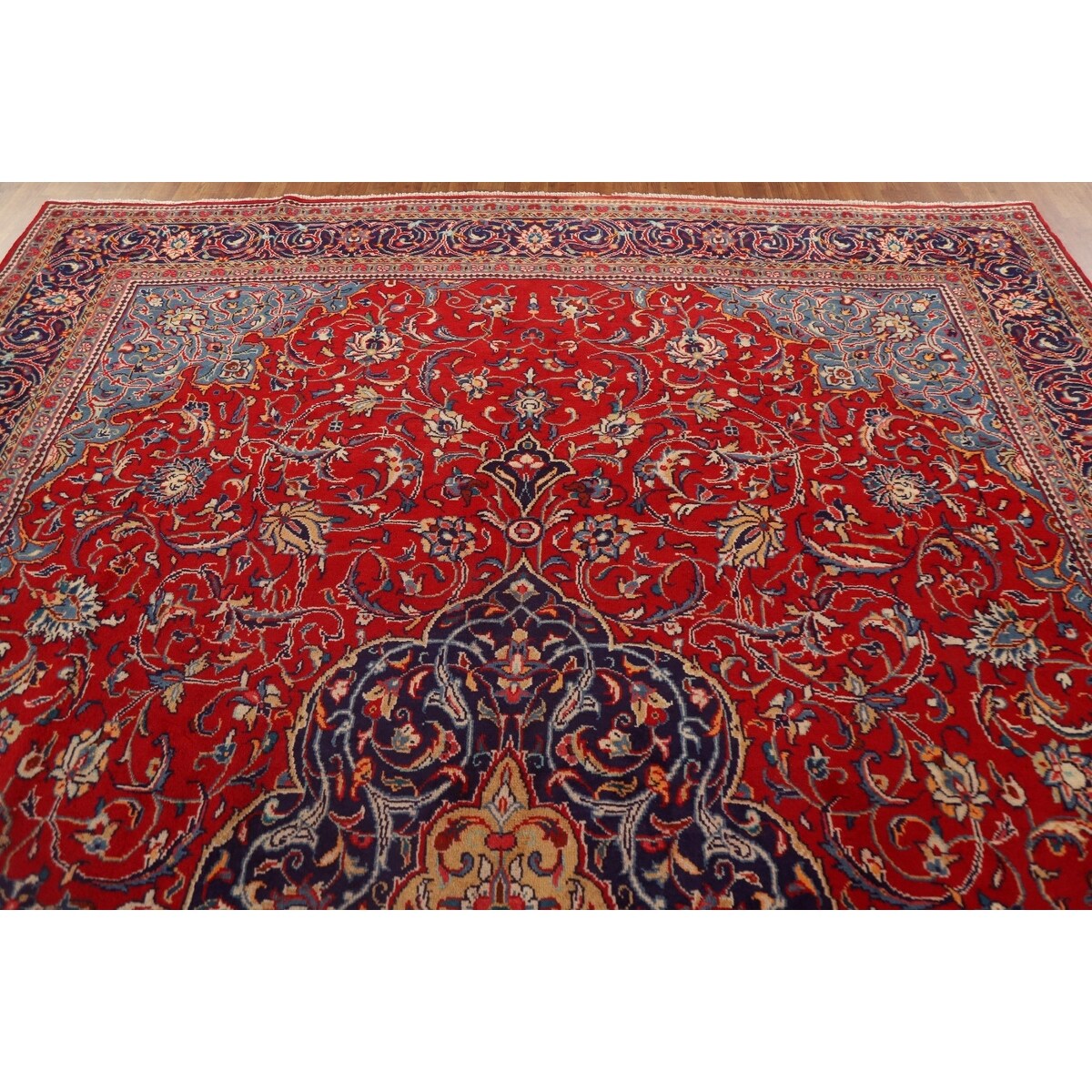 Red Floral Sarouk Persian Vintage Area Rug Handmade Wool Carpet - 9'7" x 13'0"