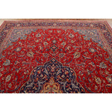 Red Floral Sarouk Persian Vintage Area Rug Handmade Wool Carpet - 9'7" x 13'0"