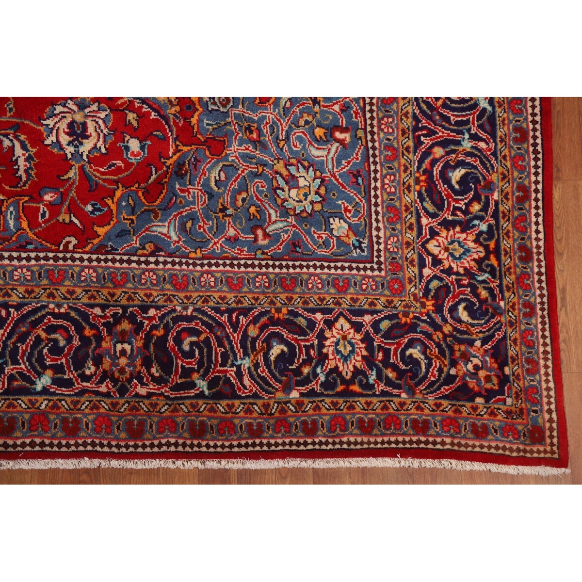 Red Floral Sarouk Persian Vintage Area Rug Handmade Wool Carpet - 9'7" x 13'0"