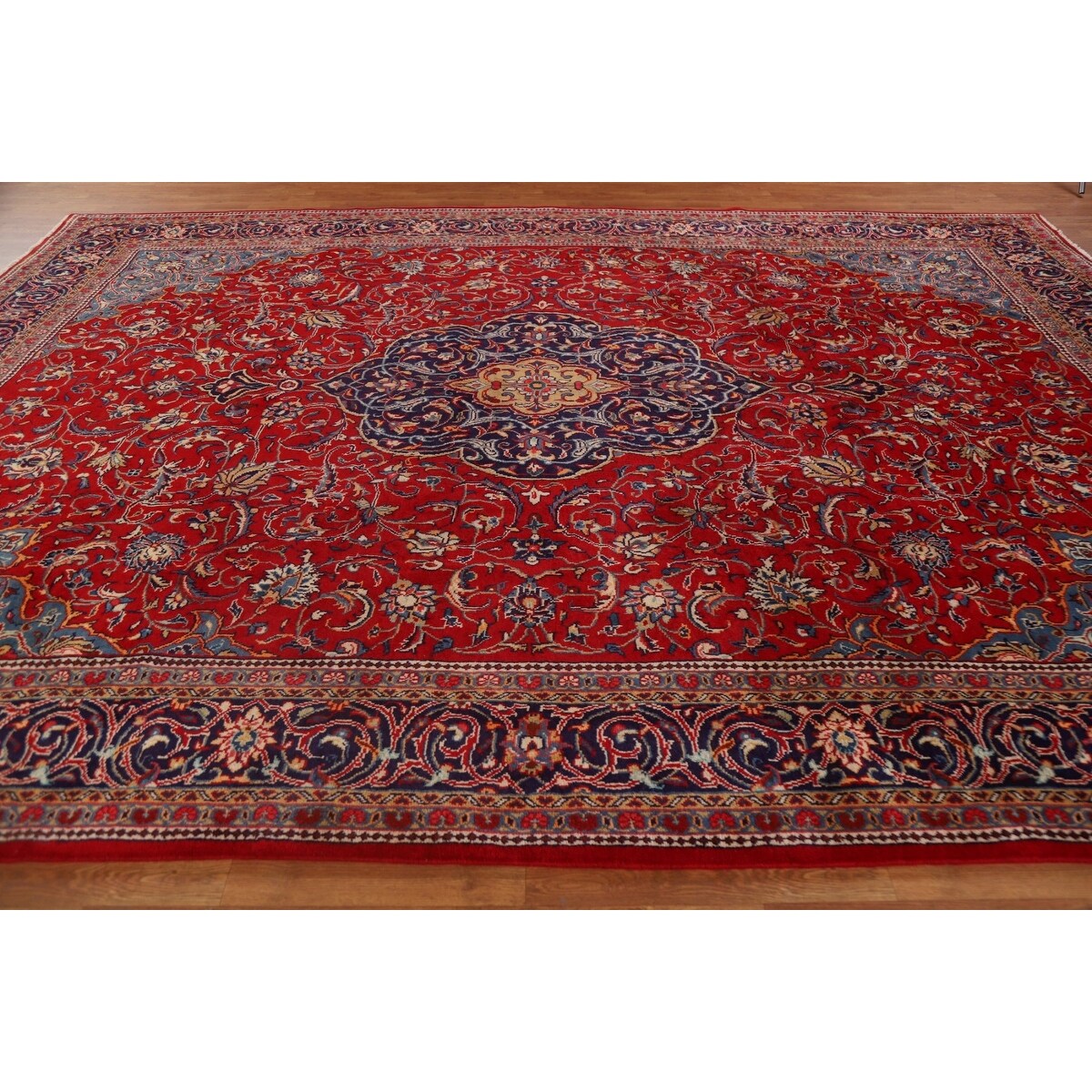 Red Floral Sarouk Persian Vintage Area Rug Handmade Wool Carpet - 9'7" x 13'0"