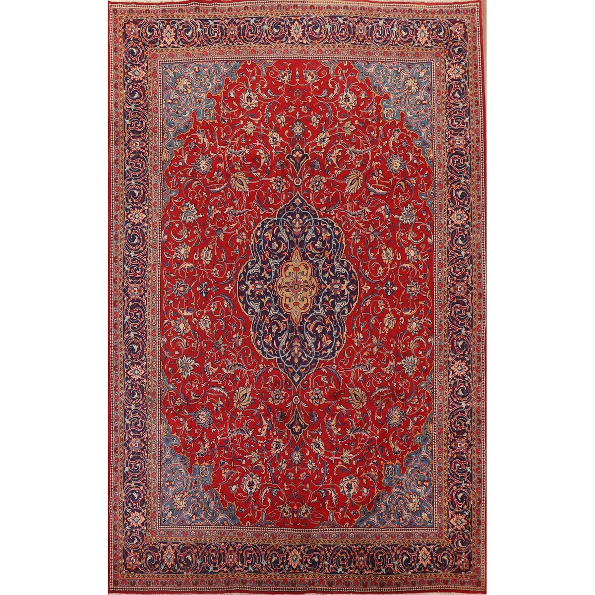 Red Floral Sarouk Persian Vintage Area Rug Handmade Wool Carpet - 9'7