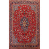 Red Floral Sarouk Persian Vintage Area Rug Handmade Wool Carpet - 9'7" x 13'0"