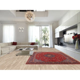 Red Floral Sarouk Persian Vintage Area Rug Handmade Wool Carpet - 9'7" x 13'0"
