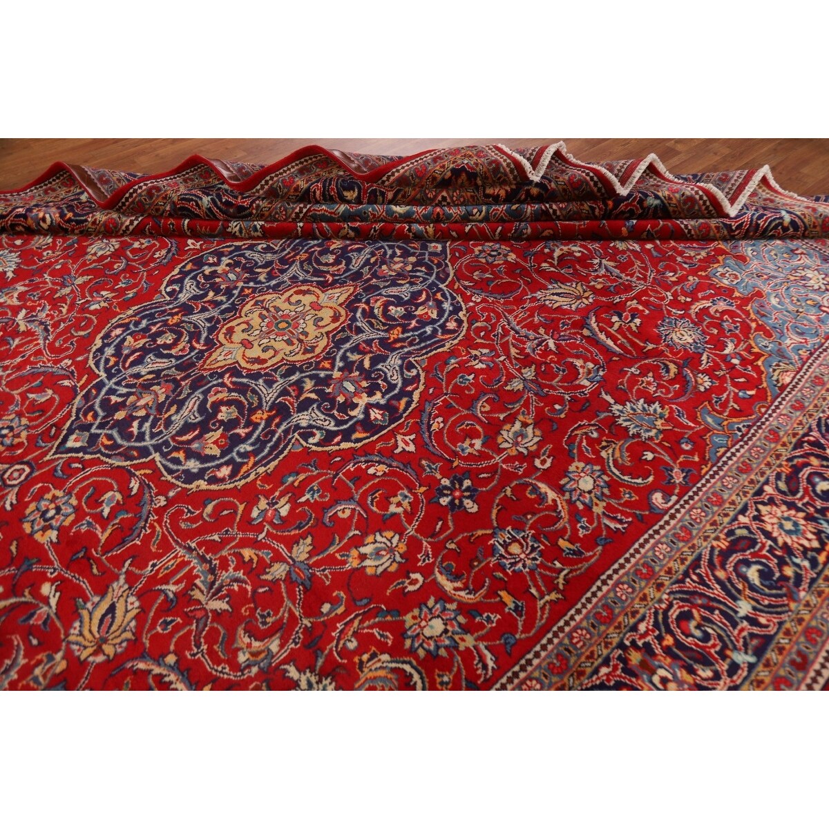 Red Floral Sarouk Persian Vintage Area Rug Handmade Wool Carpet - 9'7" x 13'0"