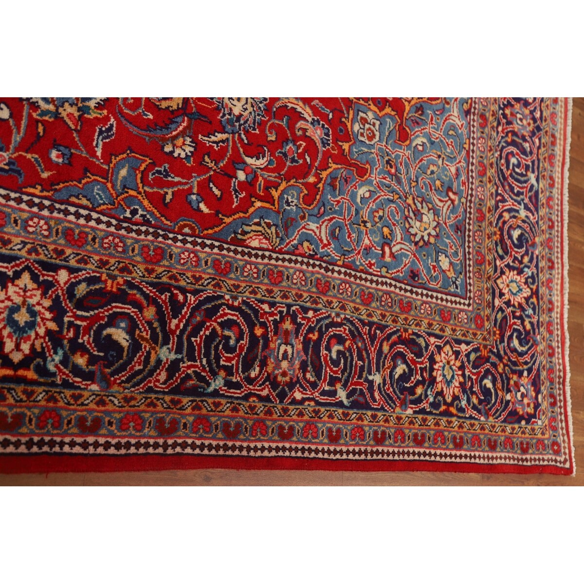 Red Floral Sarouk Persian Vintage Area Rug Handmade Wool Carpet - 9'7" x 13'0"