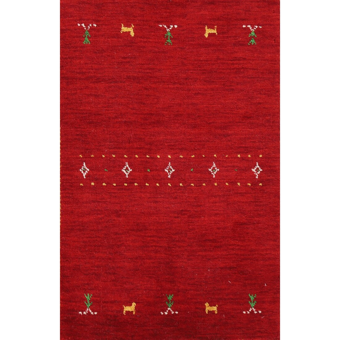 Red Foyer Size Red Gabbeh Oriental Rug Hand-Knotted Wool Carpet - 2'1