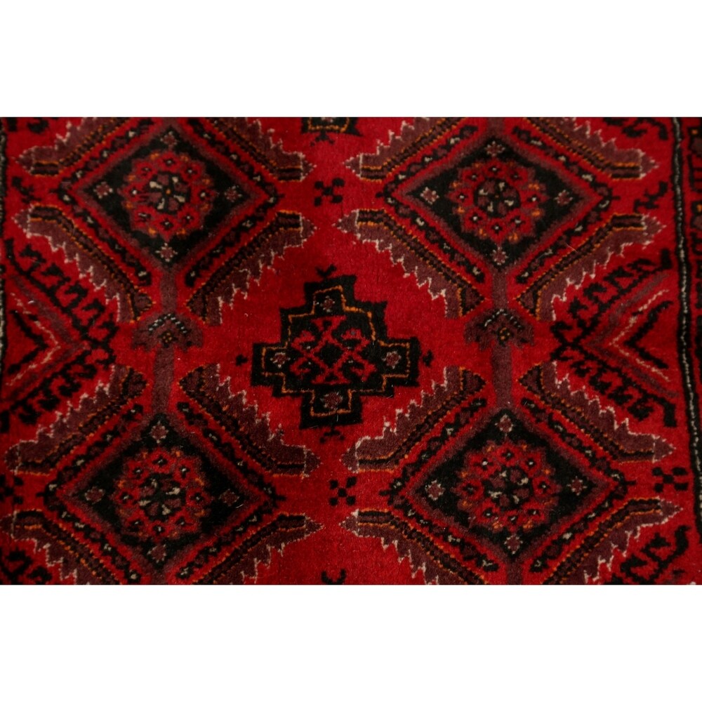Red Geometric Balouch Oriental Narrow Runner Rug Hand-Knotted Carpet - 2'0" x 6'0"