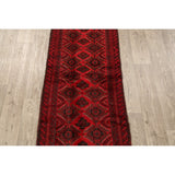 Red Geometric Balouch Oriental Narrow Runner Rug Hand-Knotted Carpet - 2'0" x 6'0"