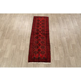 Red Geometric Balouch Oriental Narrow Runner Rug Hand-Knotted Carpet - 2'0" x 6'0"