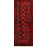 Red Geometric Balouch Oriental Narrow Runner Rug Hand-Knotted Carpet - 2'0" x 6'0"