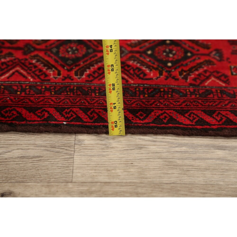 Red Geometric Balouch Oriental Narrow Runner Rug Hand-Knotted Carpet - 2'0" x 6'0"