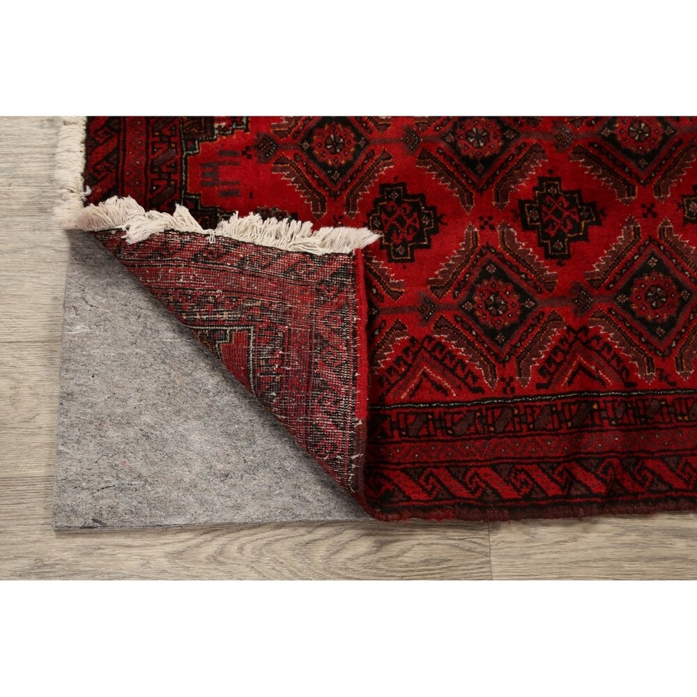 Red Geometric Balouch Oriental Narrow Runner Rug Hand-Knotted Carpet - 2'0" x 6'0"
