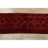 Red Geometric Balouch Oriental Narrow Runner Rug Hand-Knotted Carpet - 2'0" x 6'0"