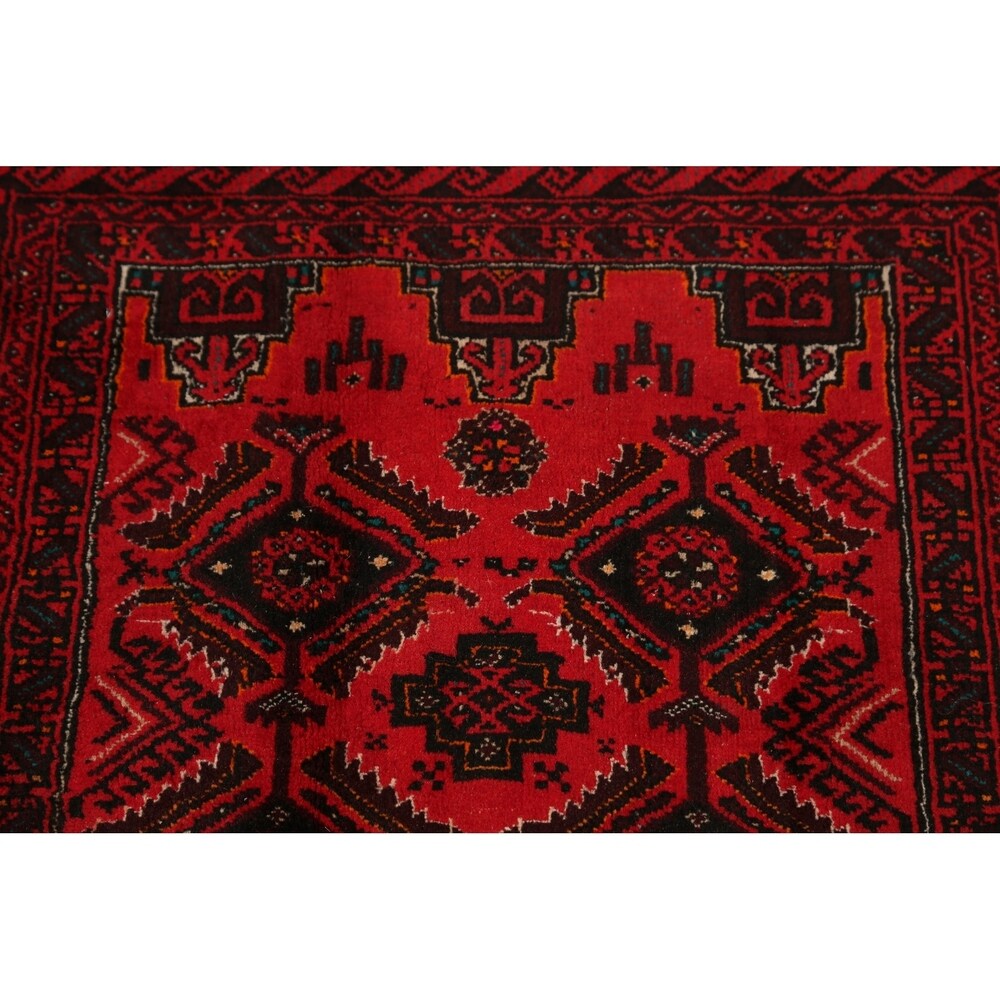 Red Geometric Balouch Oriental Narrow Runner Rug Hand-Knotted Carpet - 2'0" x 6'0"