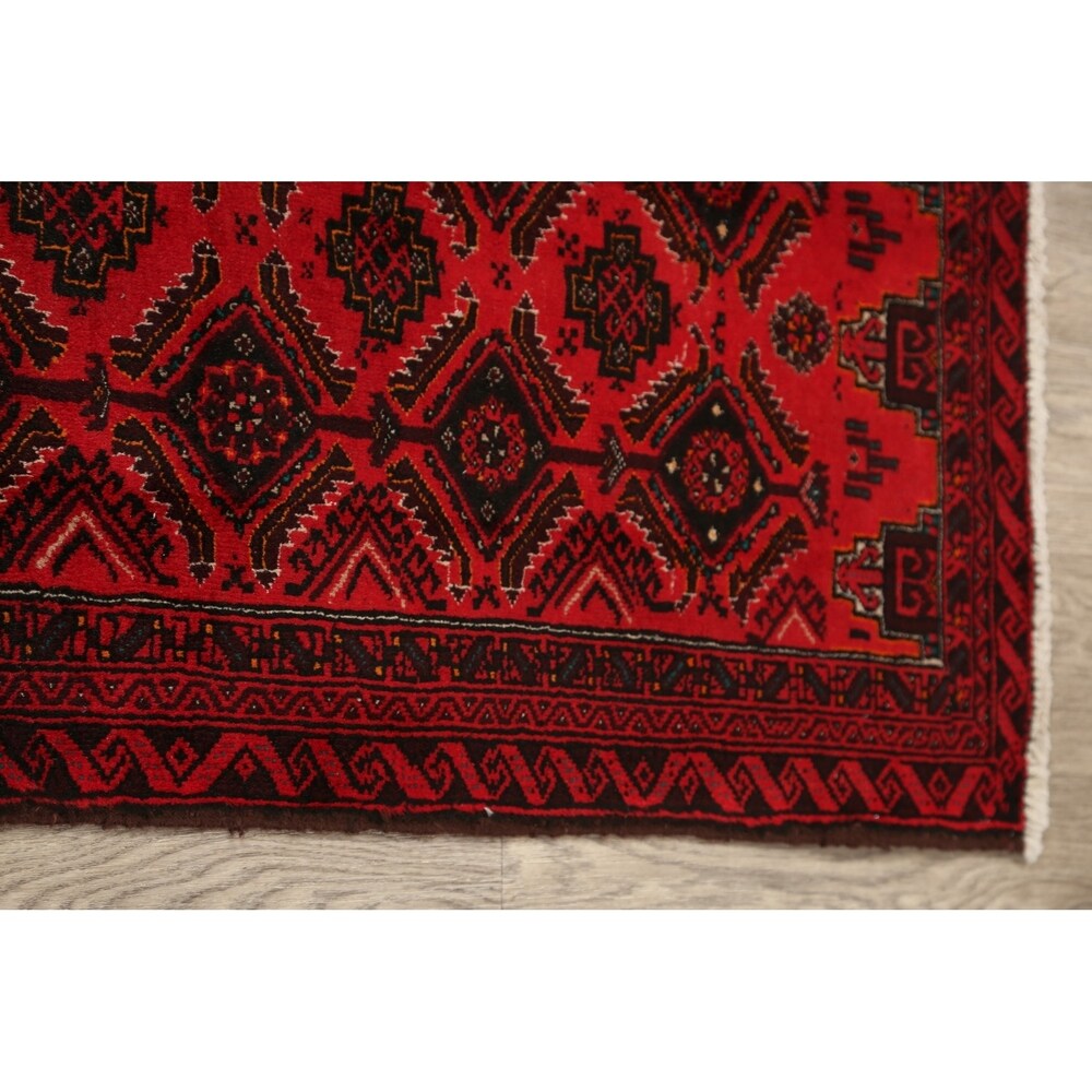 Red Geometric Balouch Oriental Narrow Runner Rug Hand-Knotted Carpet - 2'0" x 6'0"