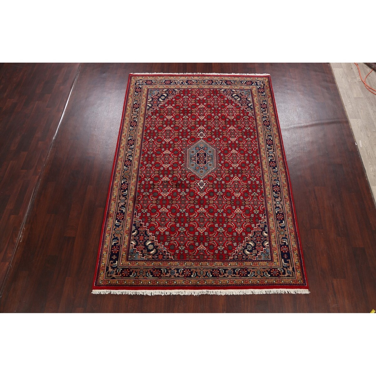 Red Geometric Kashan Oriental Area Rug Wool Hand-knotted Carpet - 6'7" x 9'7"