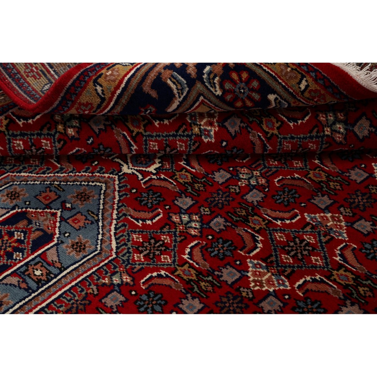 Red Geometric Kashan Oriental Area Rug Wool Hand-knotted Carpet - 6'7" x 9'7"