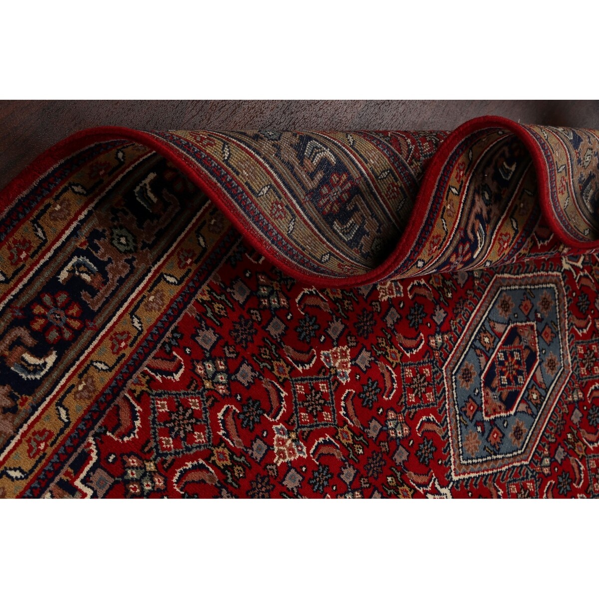 Red Geometric Kashan Oriental Area Rug Wool Hand-knotted Carpet - 6'7" x 9'7"