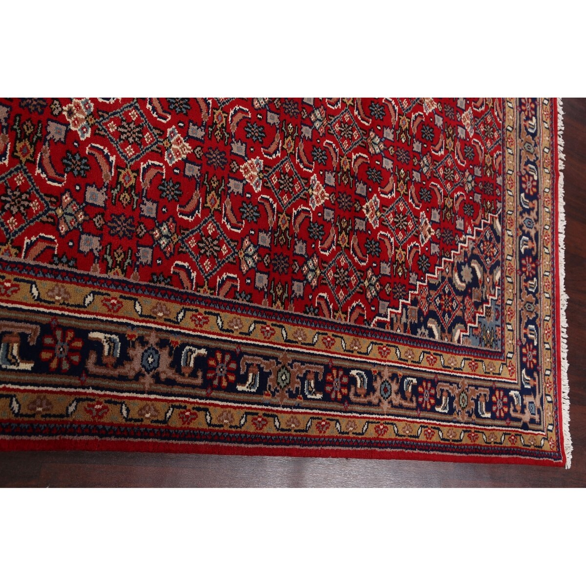 Red Geometric Kashan Oriental Area Rug Wool Hand-knotted Carpet - 6'7" x 9'7"