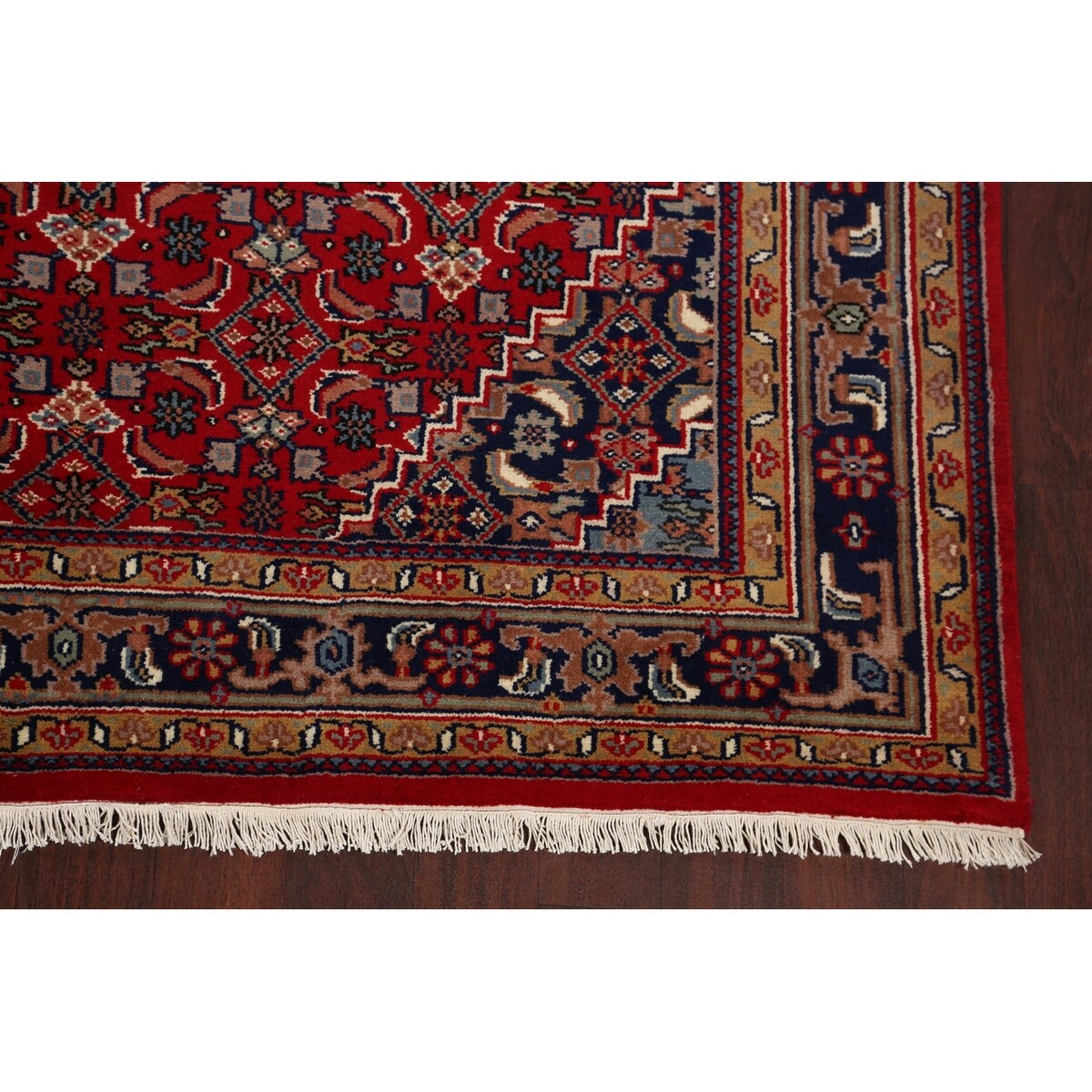 Red Geometric Kashan Oriental Area Rug Wool Hand-knotted Carpet - 6'7" x 9'7"