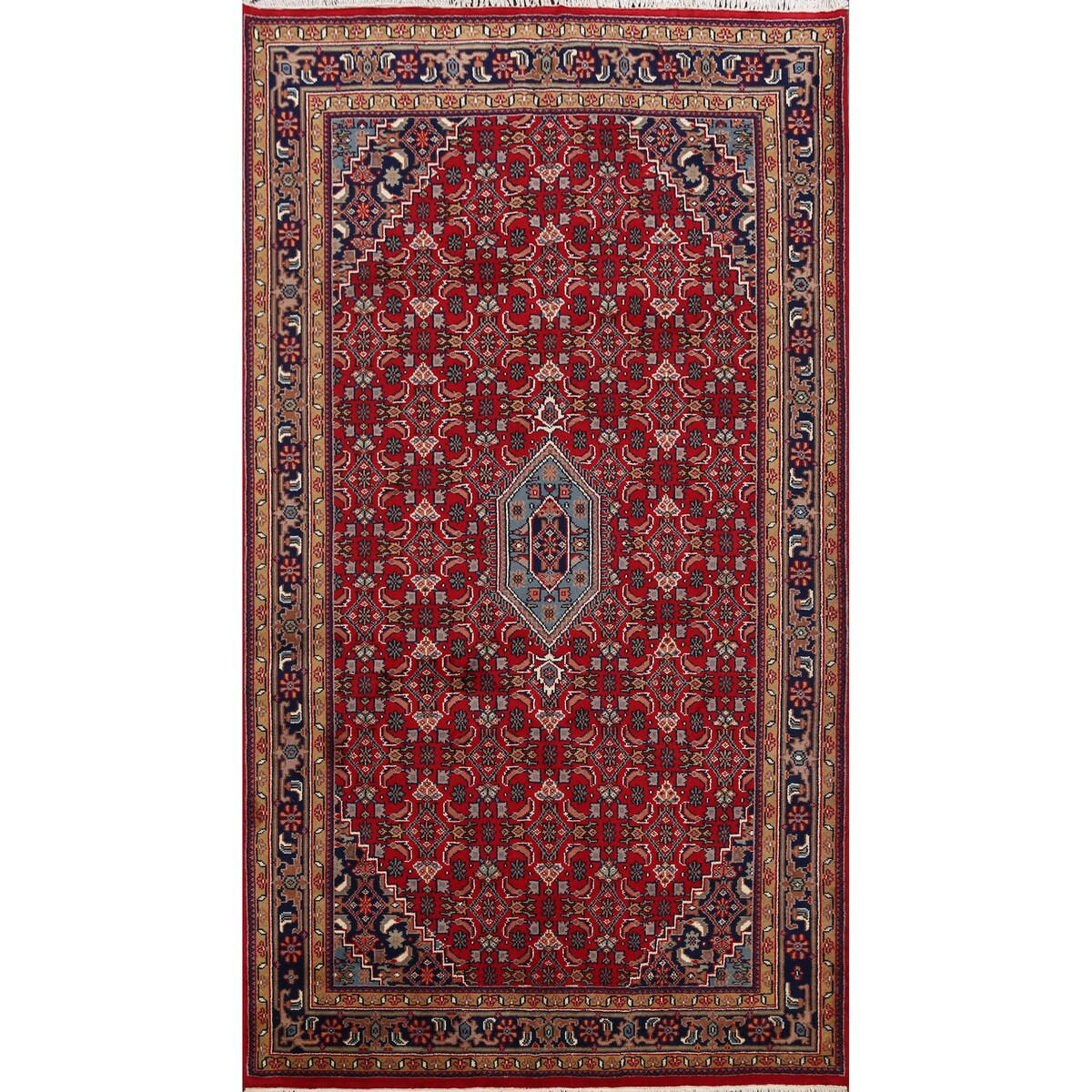 Red Geometric Kashan Oriental Area Rug Wool Hand-knotted Carpet - 6'7" x 9'7"