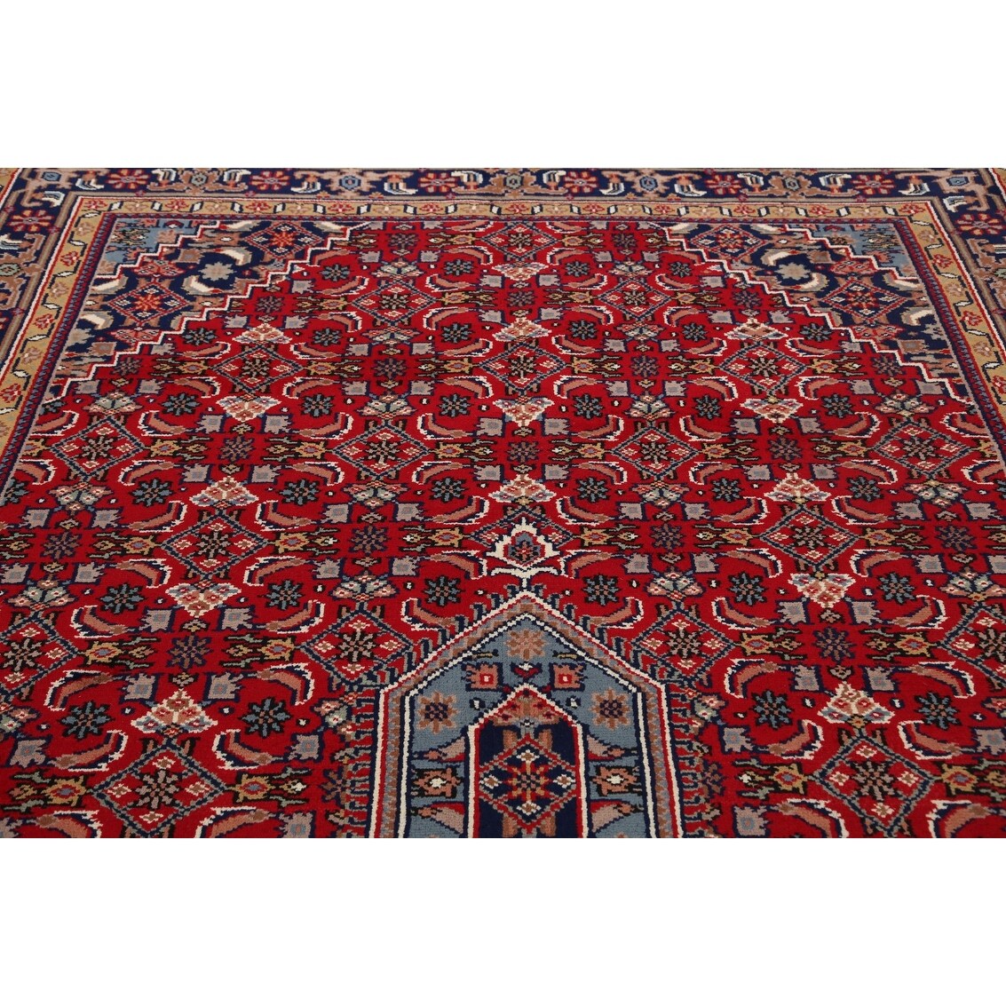 Red Geometric Kashan Oriental Area Rug Wool Hand-knotted Carpet - 6'7" x 9'7"