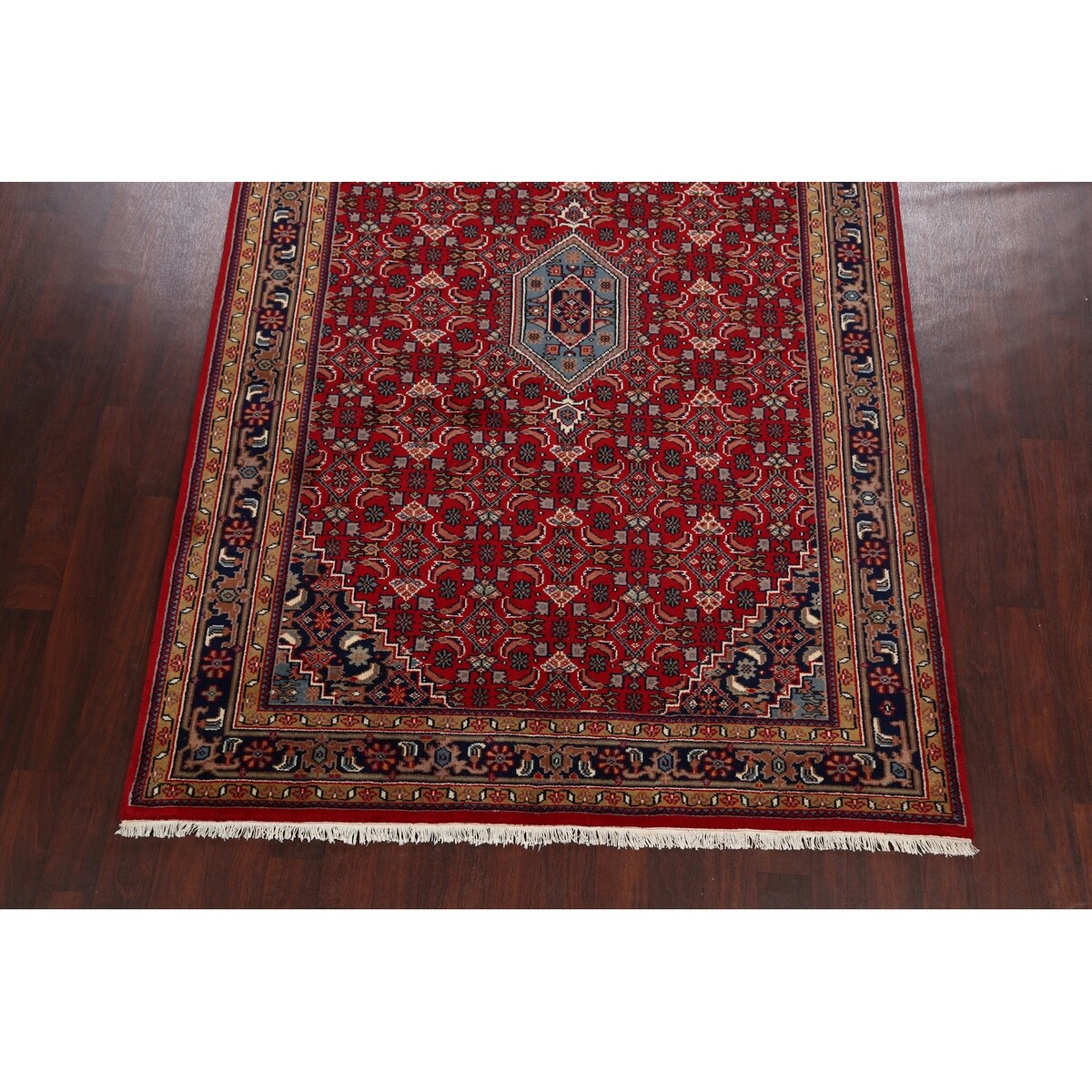 Red Geometric Kashan Oriental Area Rug Wool Hand-knotted Carpet - 6'7" x 9'7"