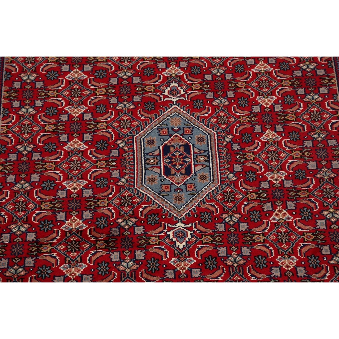 Red Geometric Kashan Oriental Area Rug Wool Hand-knotted Carpet - 6'7" x 9'7"
