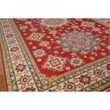 Red Geometric Kazak Oriental Large Rug Hand-Knotted Wool Carpet - 9'9" x 15'10"