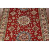 Red Geometric Kazak Oriental Large Rug Hand-Knotted Wool Carpet - 9'9" x 15'10"