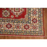 Red Geometric Kazak Oriental Large Rug Hand-Knotted Wool Carpet - 9'9" x 15'10"
